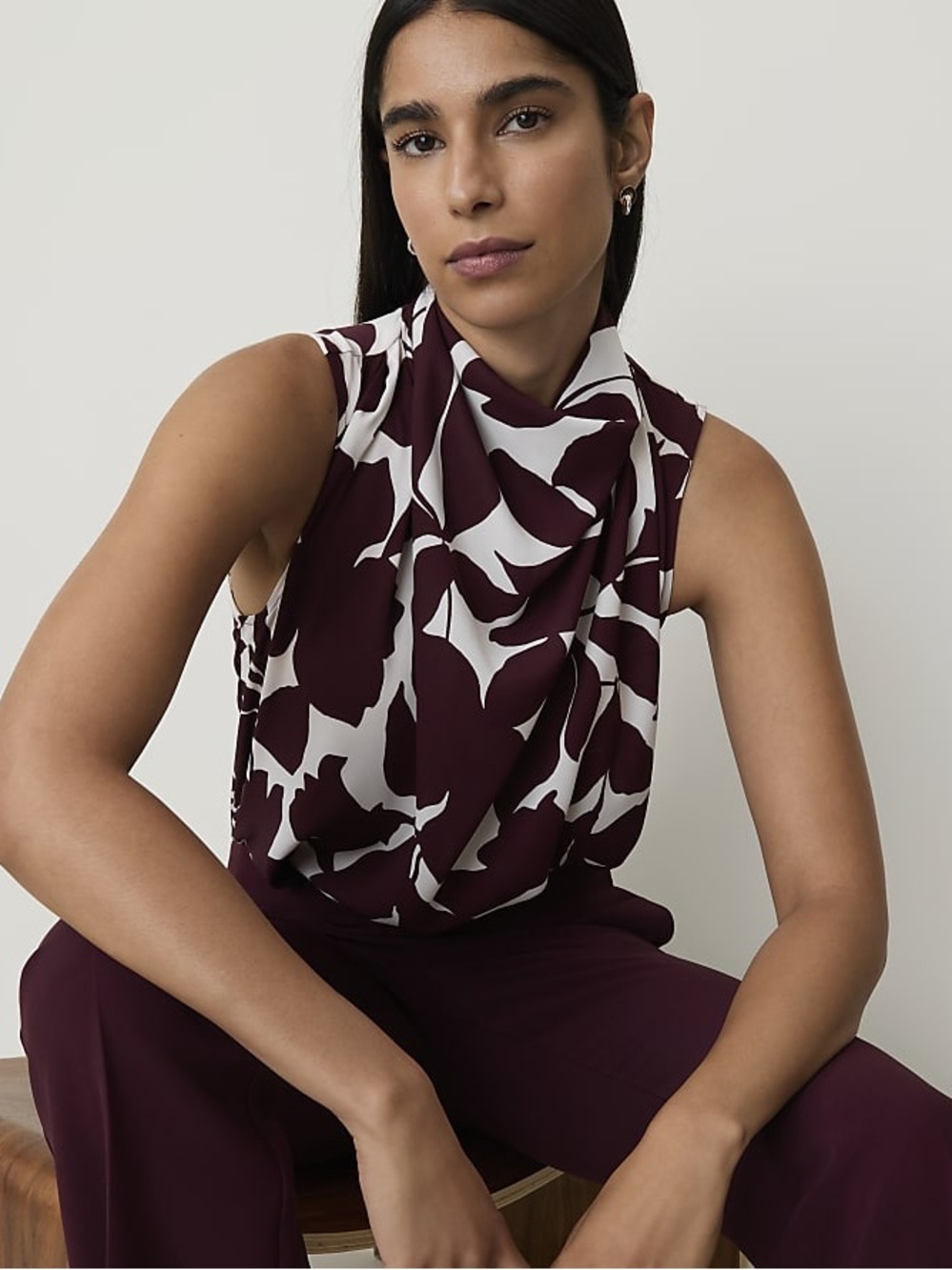Ann Taylor Floral Draped Cowl Neck Top